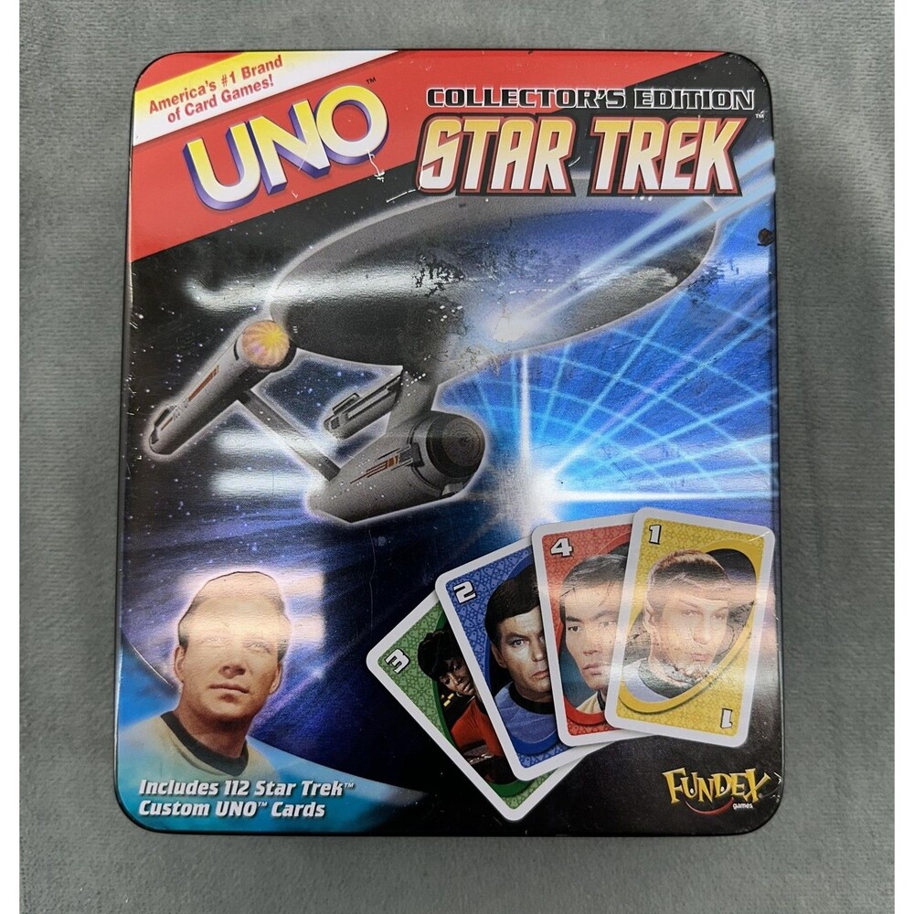 UNO Star Trek Collector's Edition Card Game Tin Set Fundex Mattel 112 Cards